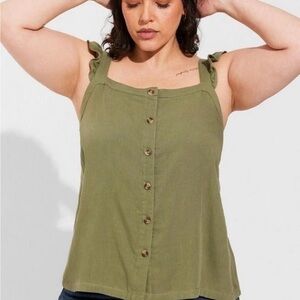 torrid Olive Green Button-Front Ruffle Strap Tank